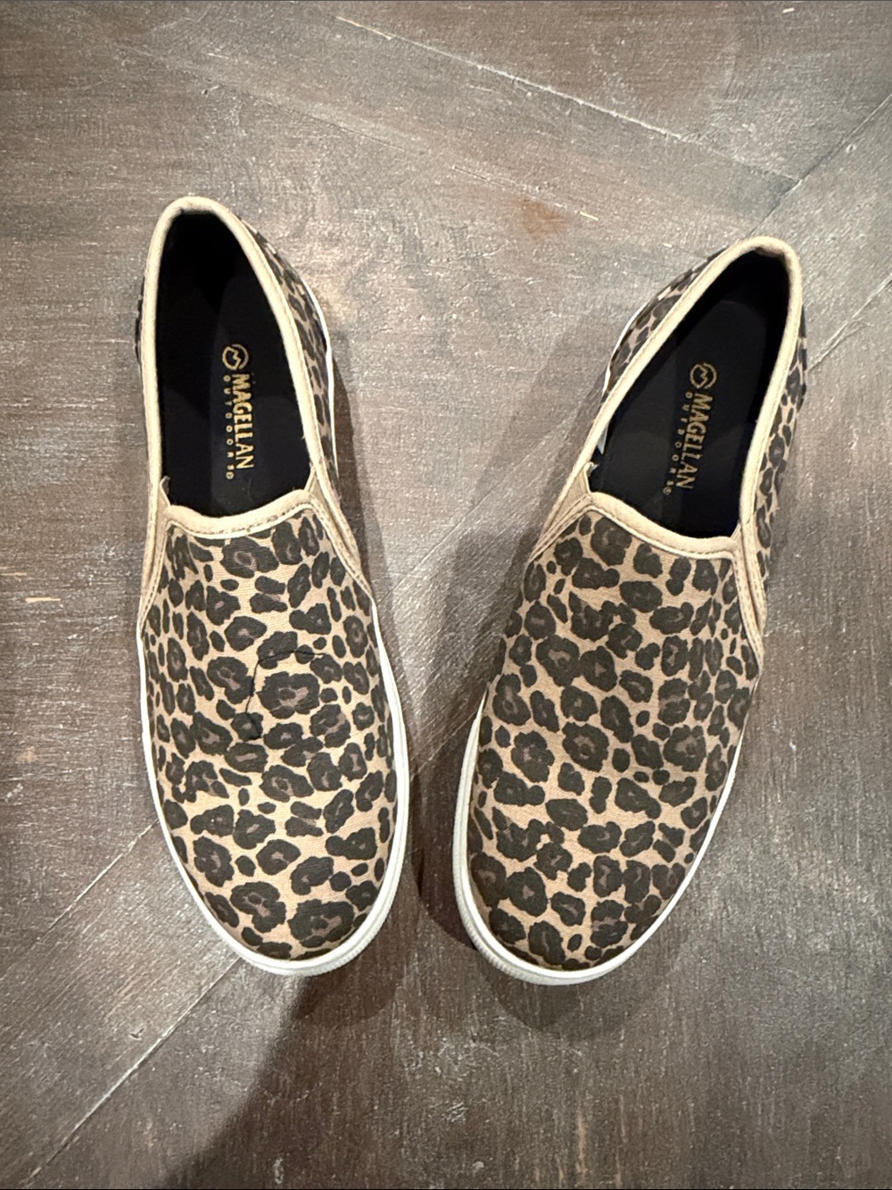 Magellan Outdoors Leopard-Print Slip-On Sneakers in Tan and Black